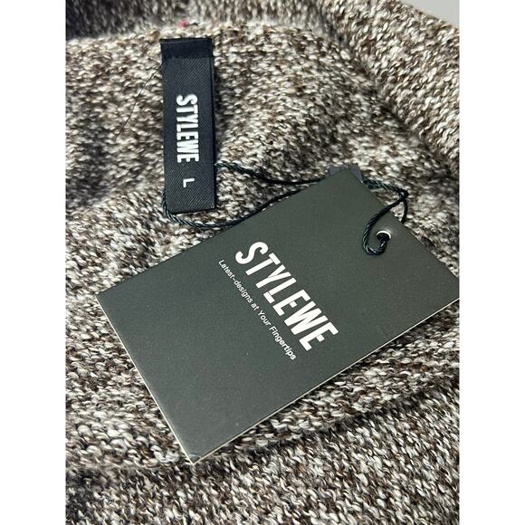 NWT Stylewe Brown and White Super Long Line Open Front Cardigan Sweater Large - Picture 8 of 11